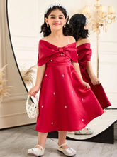 Young Girl's Elegant Bowknot Decor Knit Mid-Length Dress
